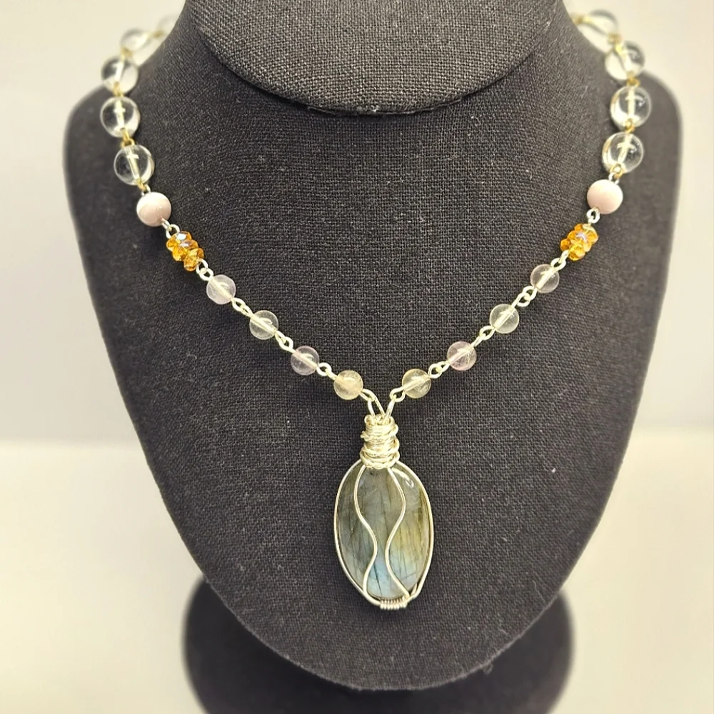 Handmade Wire Wrapped Labradorite beaded Necklace